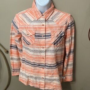 Cruel Girl Western Pearl Snap Cowgirl Shirt in Coral & Black Size XL (12)